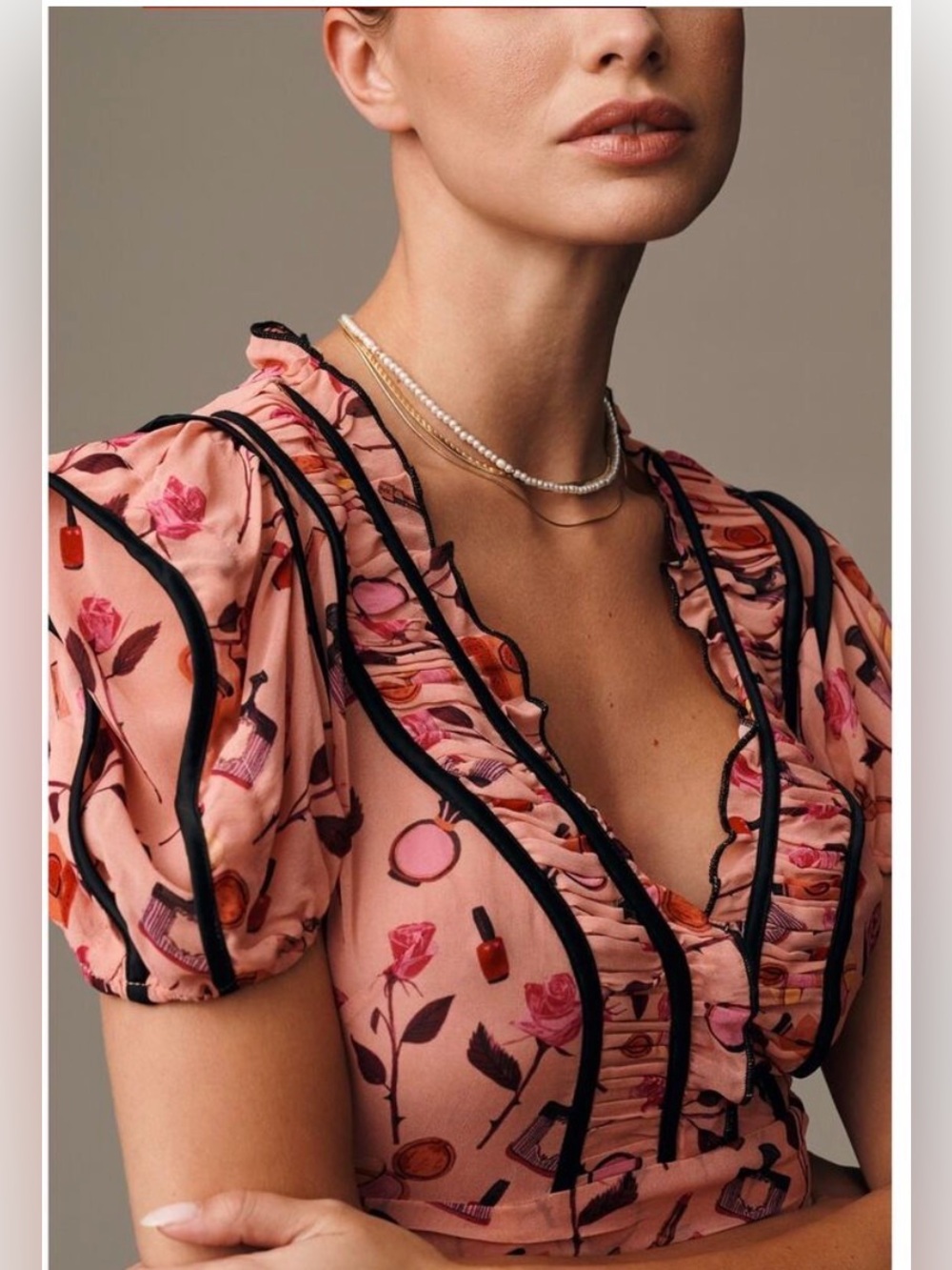 NWT - Maeve V Neck Puff Sleeve Printed Blouse Size M - Picture 2 of 10